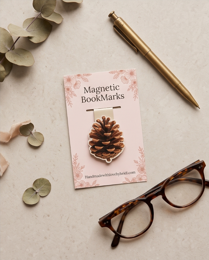 Pinecone Magnetic Bookmark – Cozy Cabin & Nature Lover Page Marker