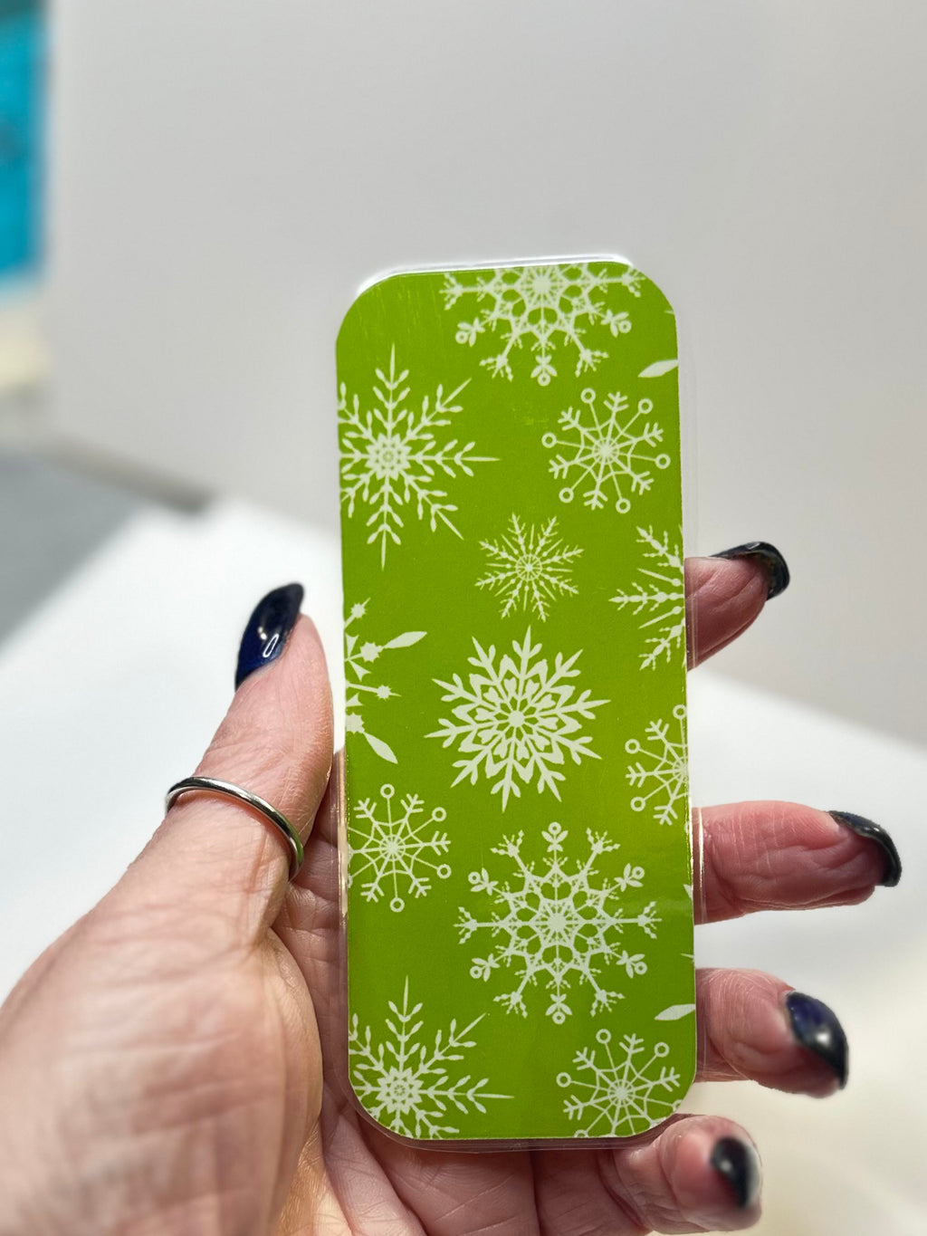 Green Snowflake Laminated Bookmark 2x5 | Christmas Bookmark | Winter Reading Gift | Book Lover Gift | Stocking Stuffer | Teacher Gift