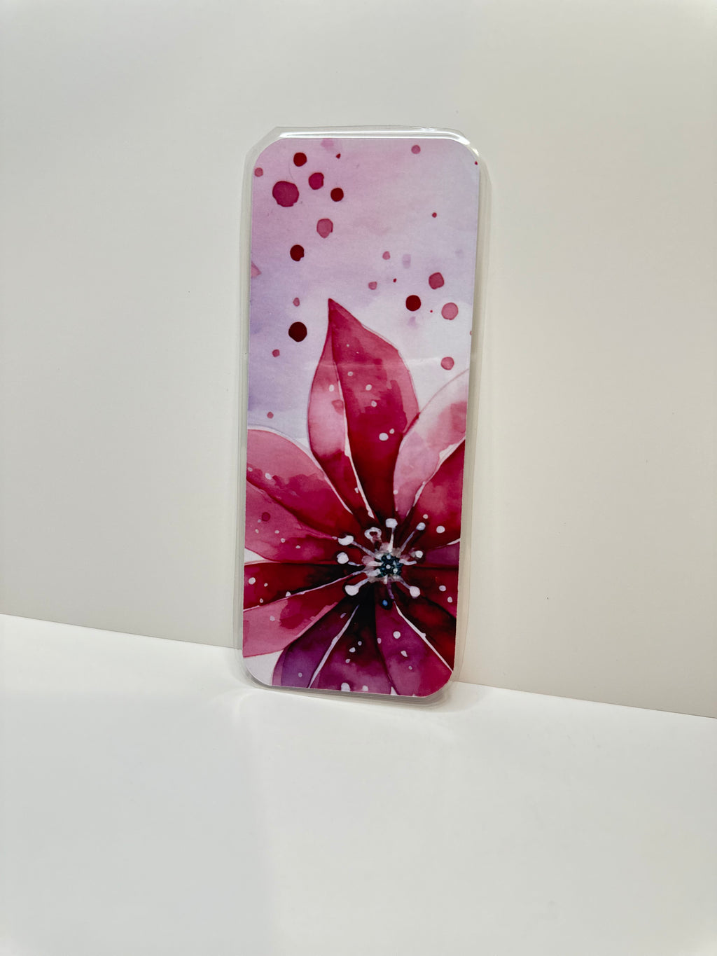 Pink Poinsettia Laminated Bookmark 2x5 | Watercolor Floral Christmas Bookmark | Holiday Book Lover Gift | Stocking Stuffer | Teacher Gift
