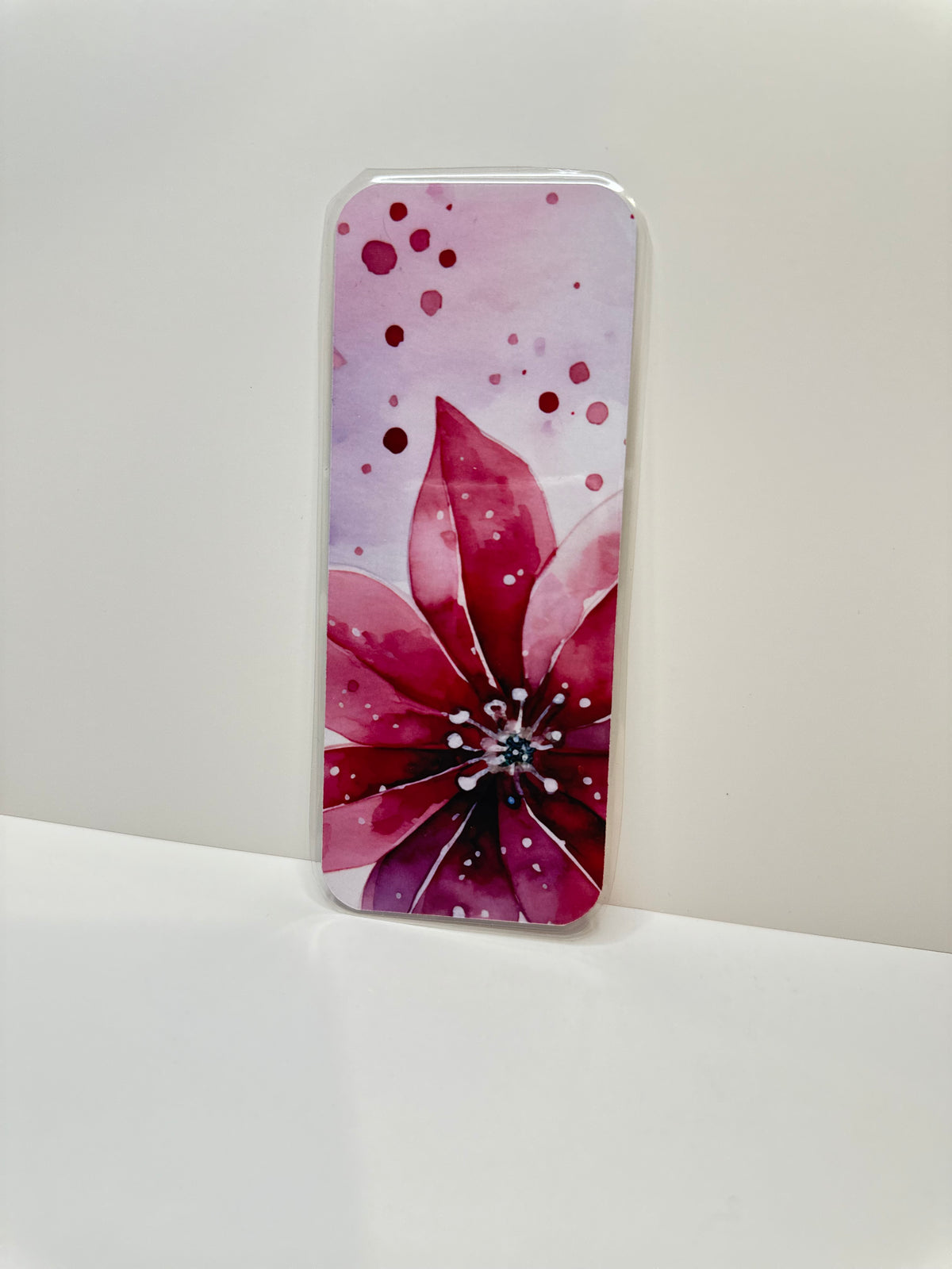 Pink Poinsettia Laminated Bookmark 2x5 | Watercolor Floral Christmas Bookmark | Holiday Book Lover Gift | Stocking Stuffer | Teacher Gift