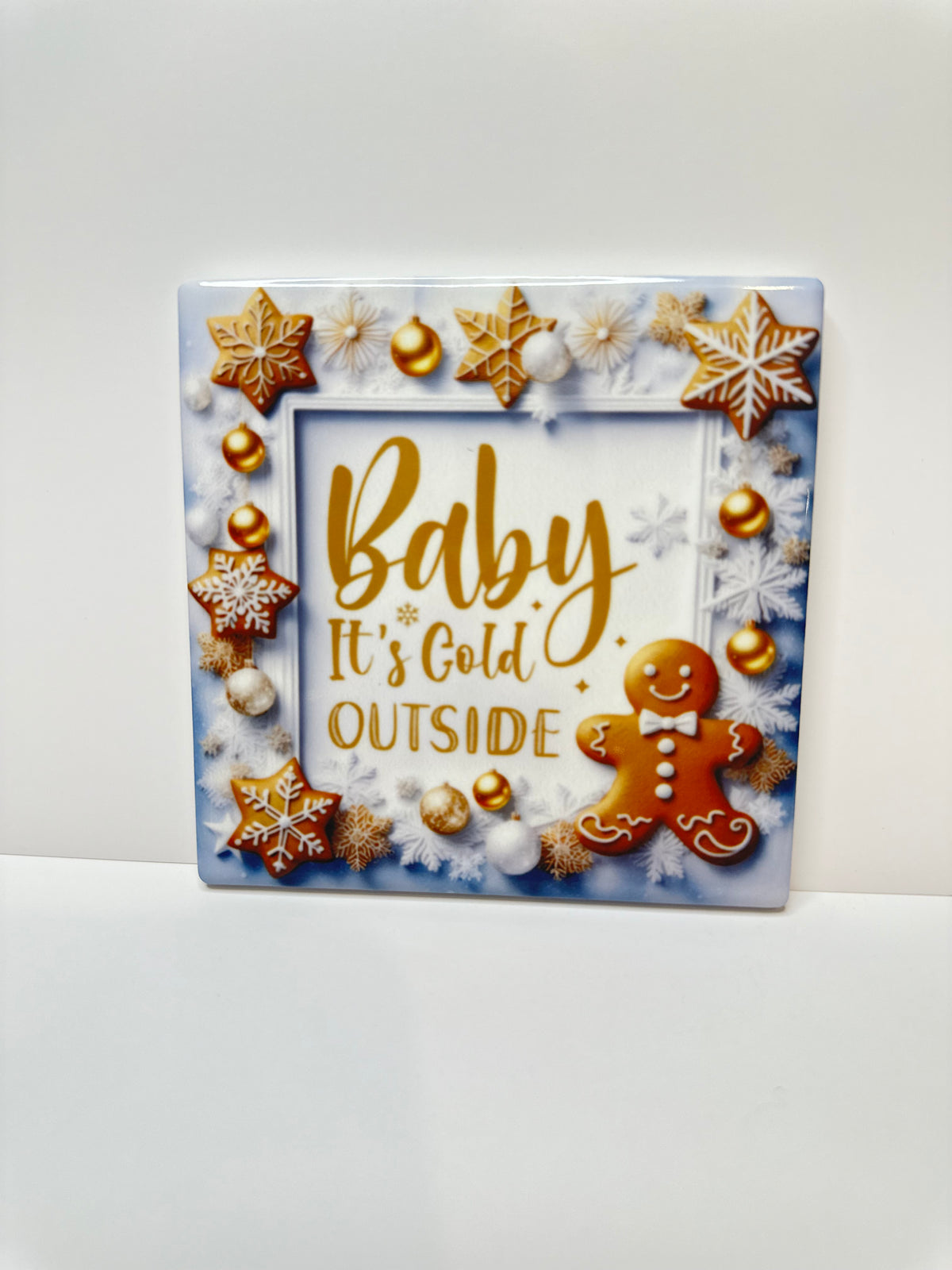 Christmas Ceramic Coaster with Cork Backing 4x4 | Baby It’s Cold Outside Gingerbread Coaster | Winter Coffee Bar Decor | Holiday Gift