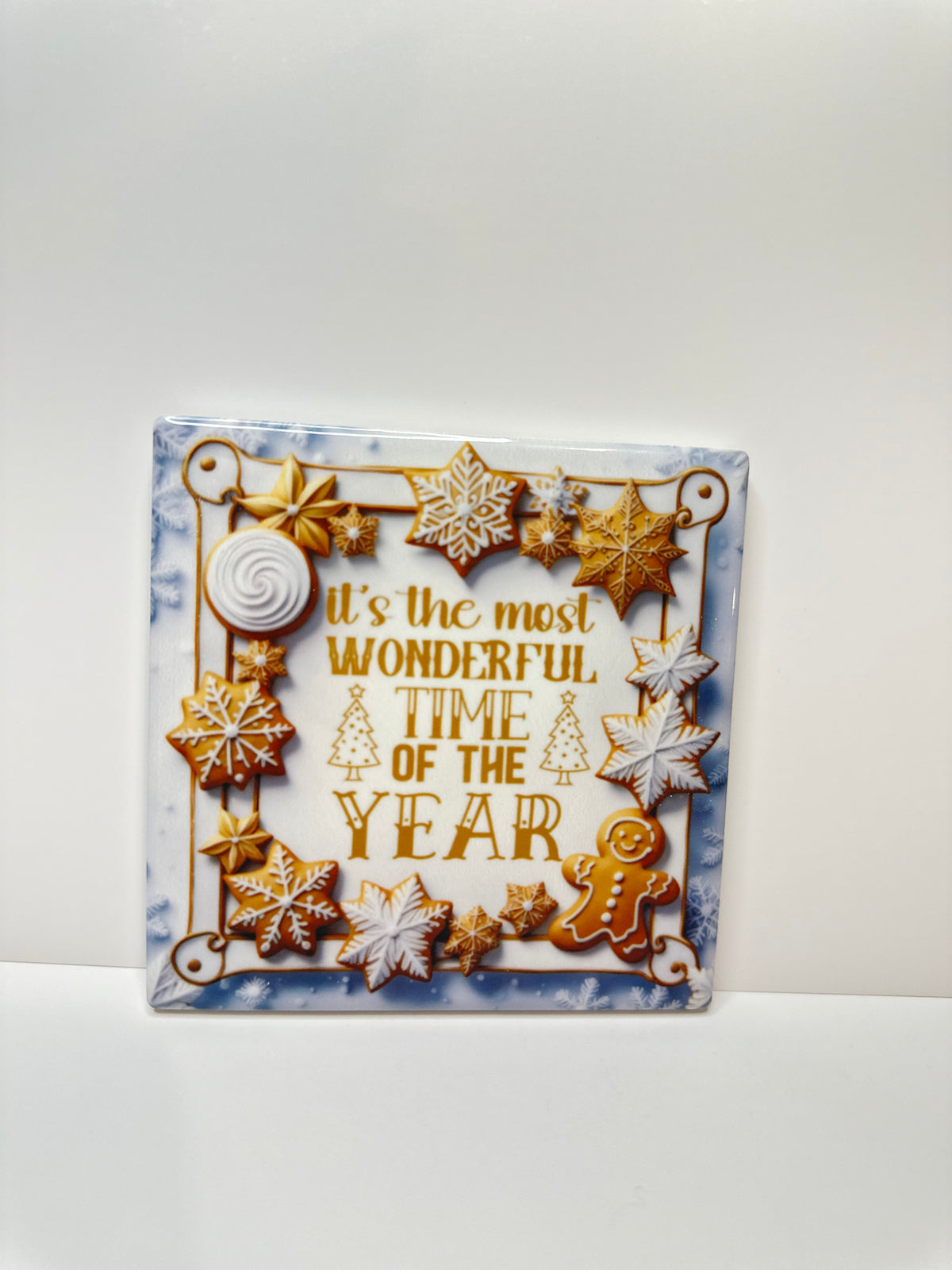 Christmas Ceramic Coaster with Cork Backing 4x4 | Most Wonderful Time of the Year | Gingerbread Holiday Coaster | Christmas Coffee Bar Decor