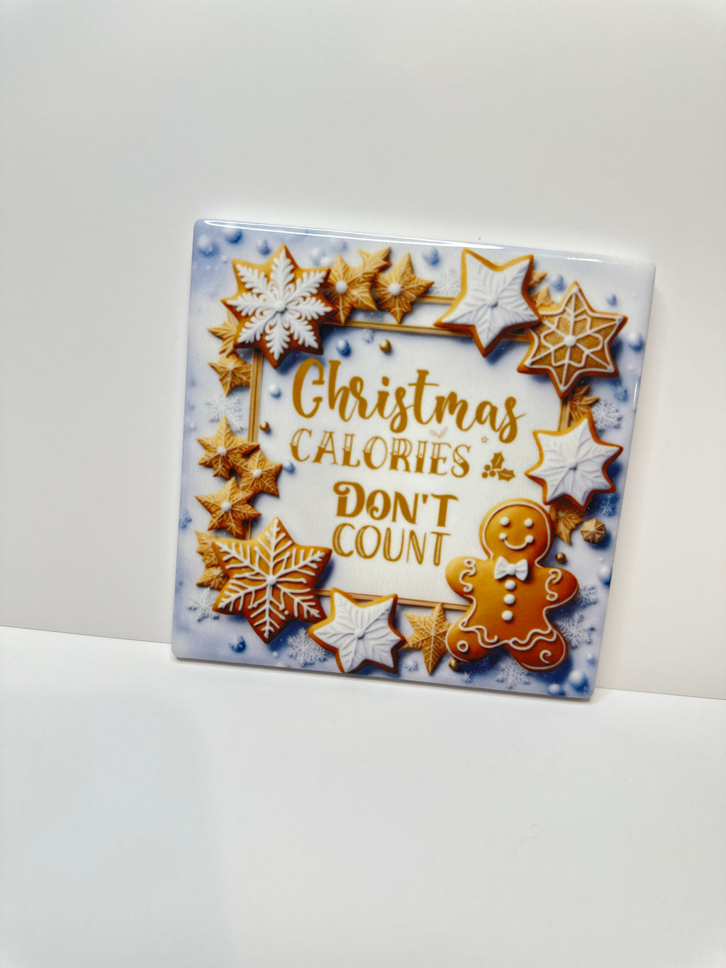 Christmas Ceramic Coaster with Cork Backing 4x4 | Christmas Calories Don’t Count | Gingerbread Cookie Coaster | Holiday Coffee Bar Decor