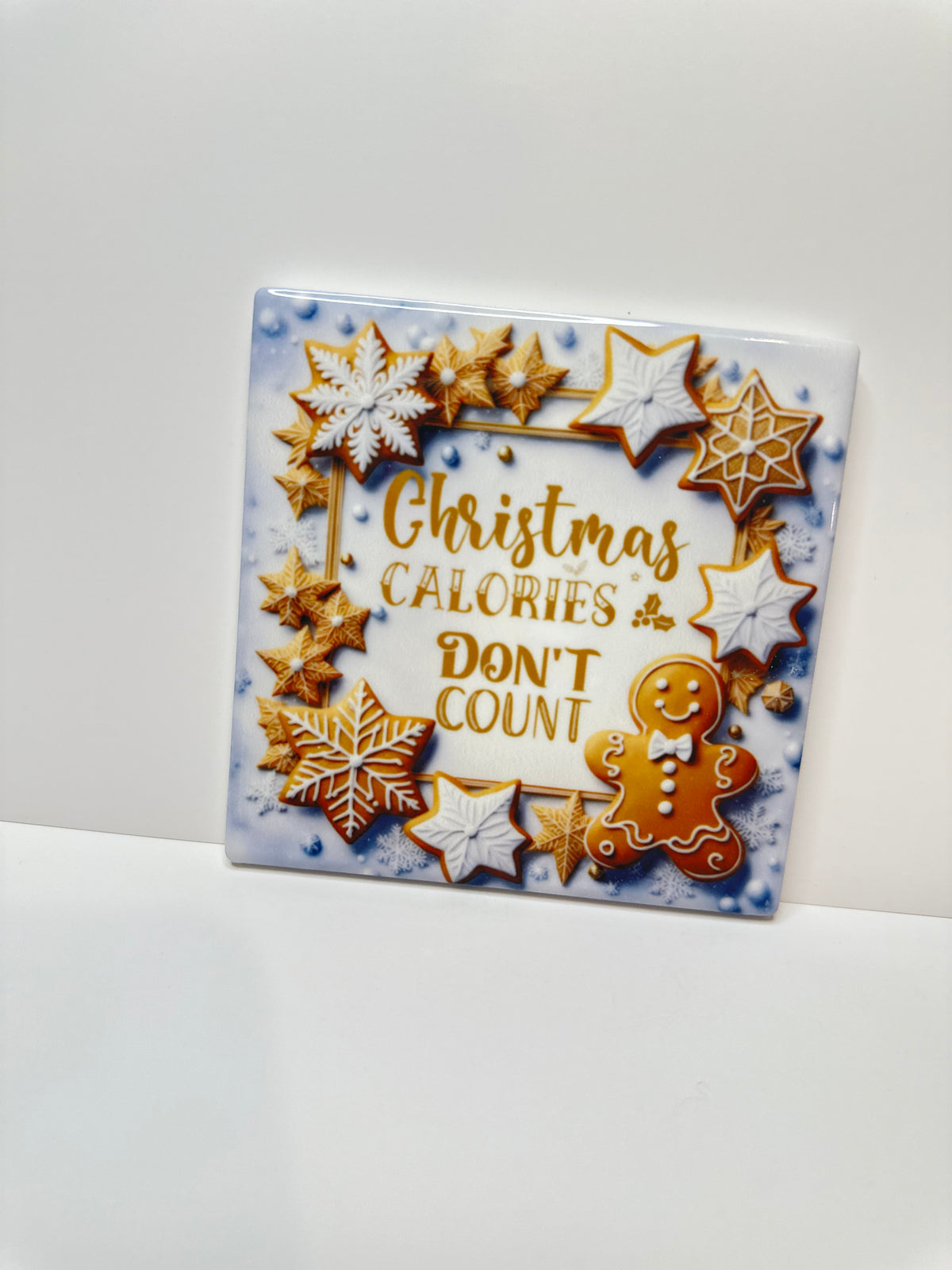 Christmas Ceramic Coaster with Cork Backing 4x4 | Christmas Calories Don’t Count | Gingerbread Cookie Coaster | Holiday Coffee Bar Decor
