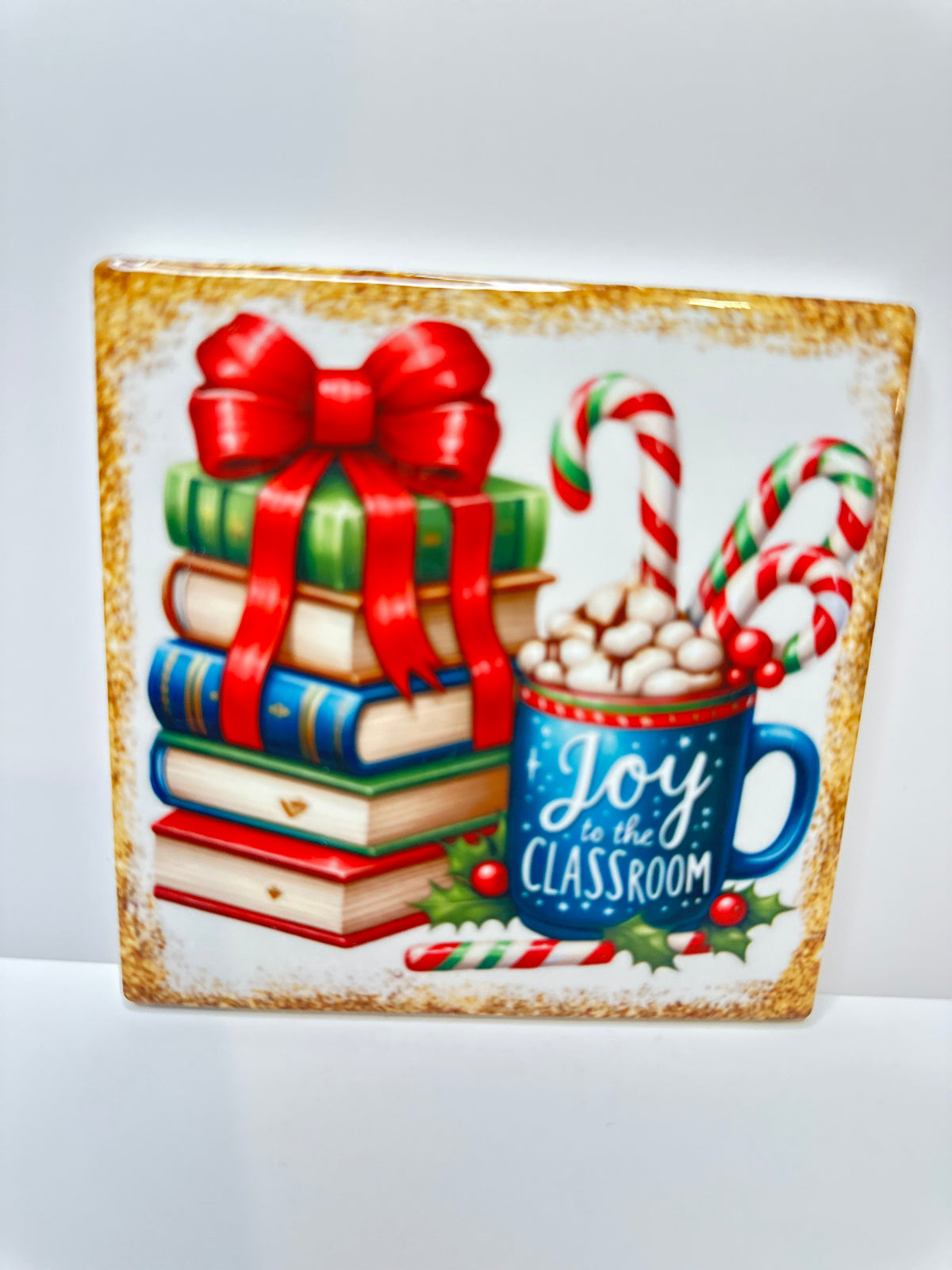 Christmas Teacher Ceramic Coaster with Cork Backing 4x4 | Joy to the Classroom | Teacher Christmas Gift | Holiday Coffee Mug Coaster