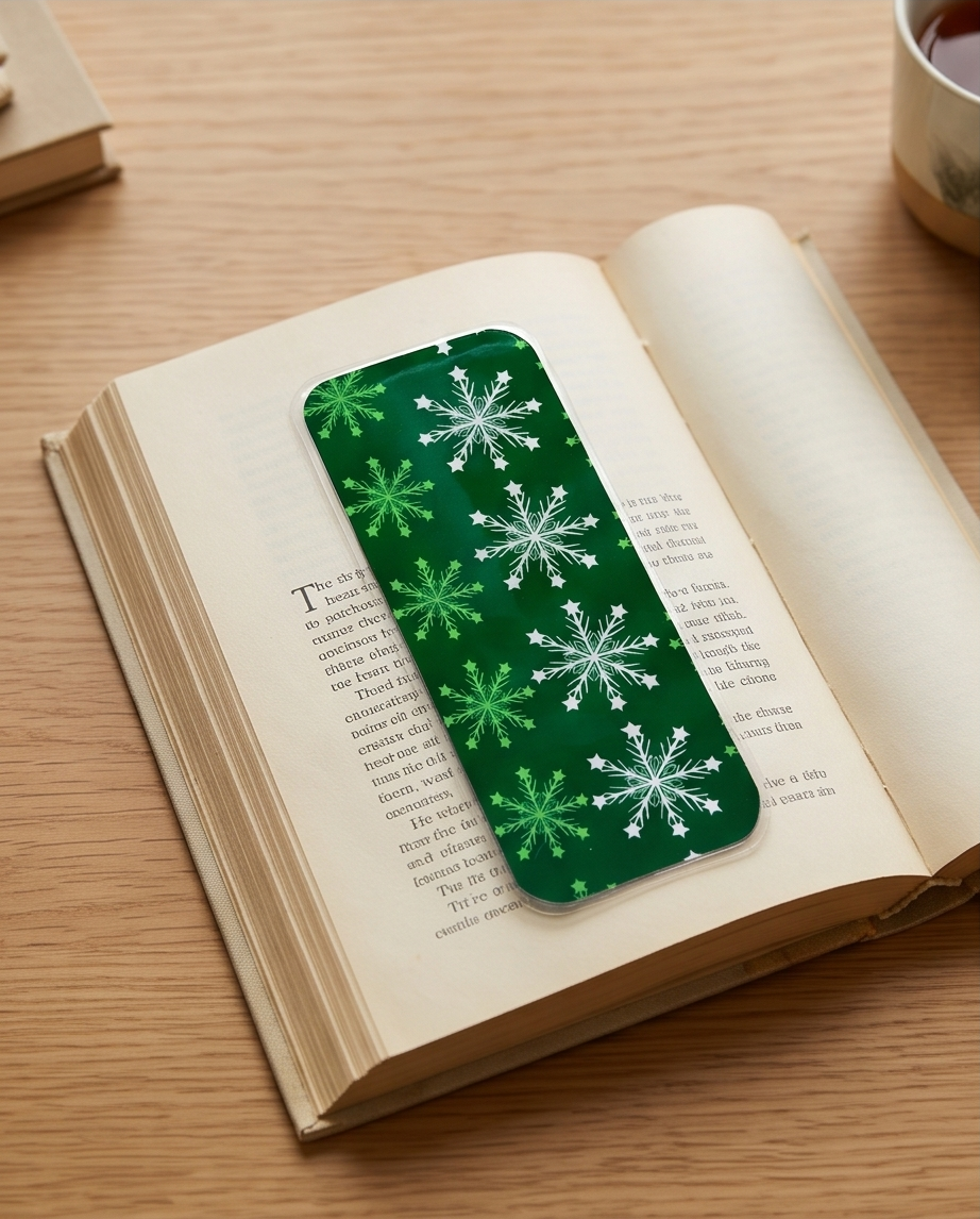 Green Christmas Snowflake Laminated Bookmark | 2x5 Holiday Bookmark | Winter Book Lover Gift | Stocking Stuffer | Christmas Reading Gift