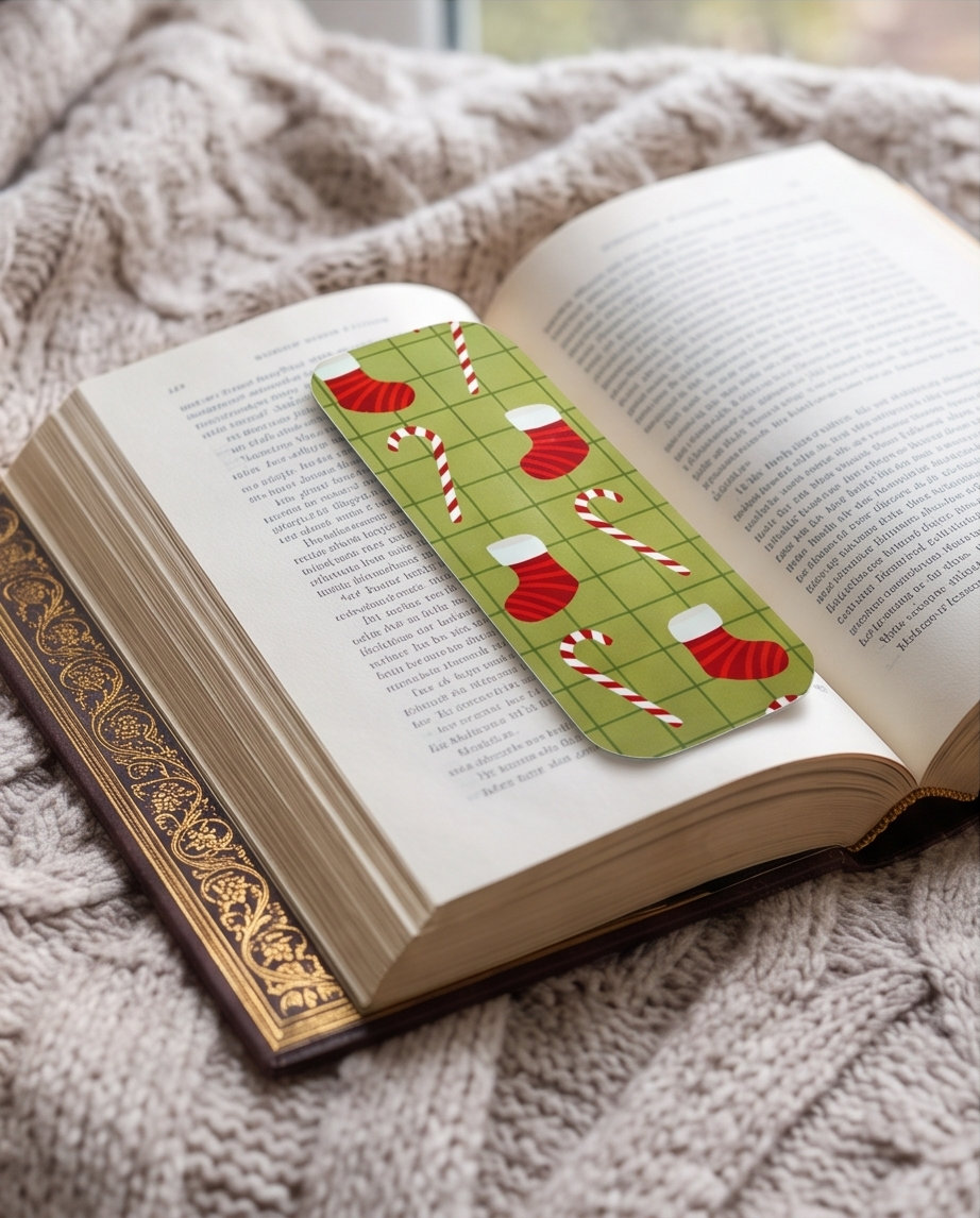 Christmas Stocking & Candy Cane Laminated Bookmark 2x5 | Holiday Bookmark | Christmas Book Lover Gift | Stocking Stuffer | Teacher Gift