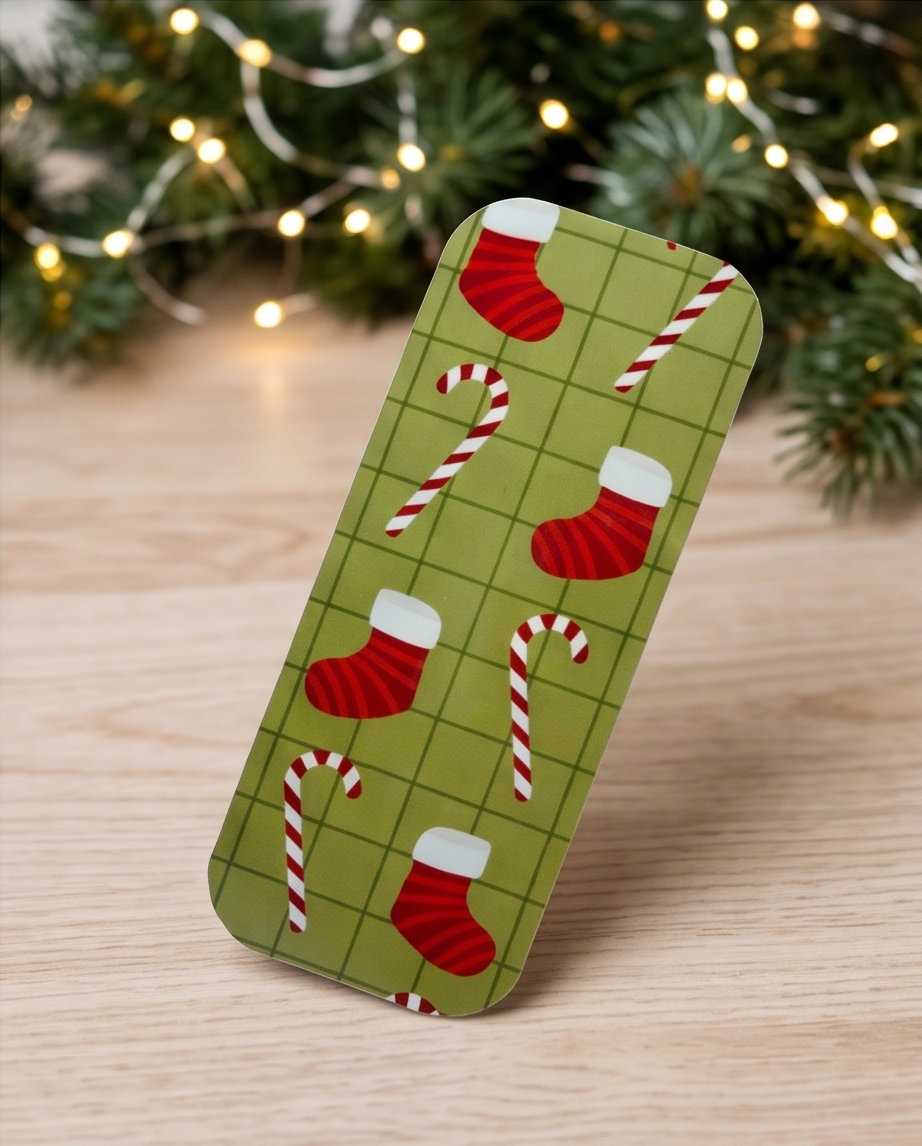 Christmas Stocking & Candy Cane Laminated Bookmark 2x5 | Holiday Bookmark | Christmas Book Lover Gift | Stocking Stuffer | Teacher Gift