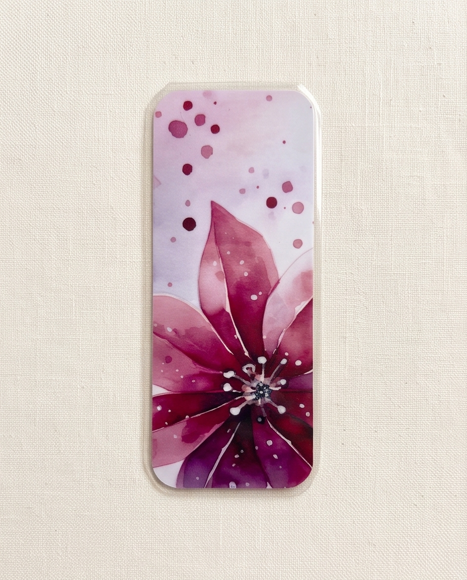 Pink Poinsettia Laminated Bookmark 2x5 | Watercolor Floral Christmas Bookmark | Holiday Book Lover Gift | Stocking Stuffer | Teacher Gift