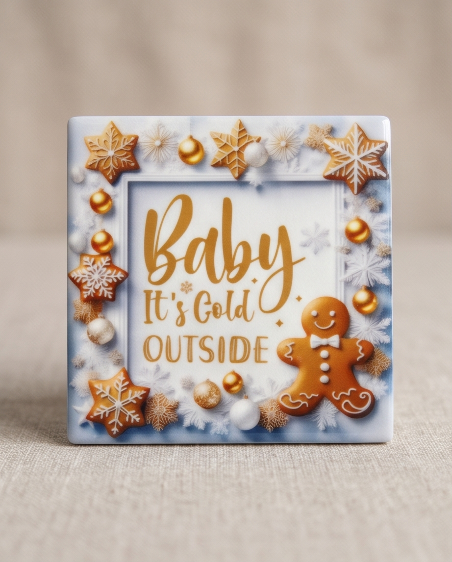 Christmas Ceramic Coaster with Cork Backing 4x4 | Baby It’s Cold Outside Gingerbread Coaster | Winter Coffee Bar Decor | Holiday Gift