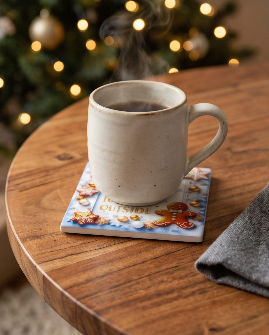 Christmas Ceramic Coaster with Cork Backing 4x4 | Baby It’s Cold Outside Gingerbread Coaster | Winter Coffee Bar Decor | Holiday Gift