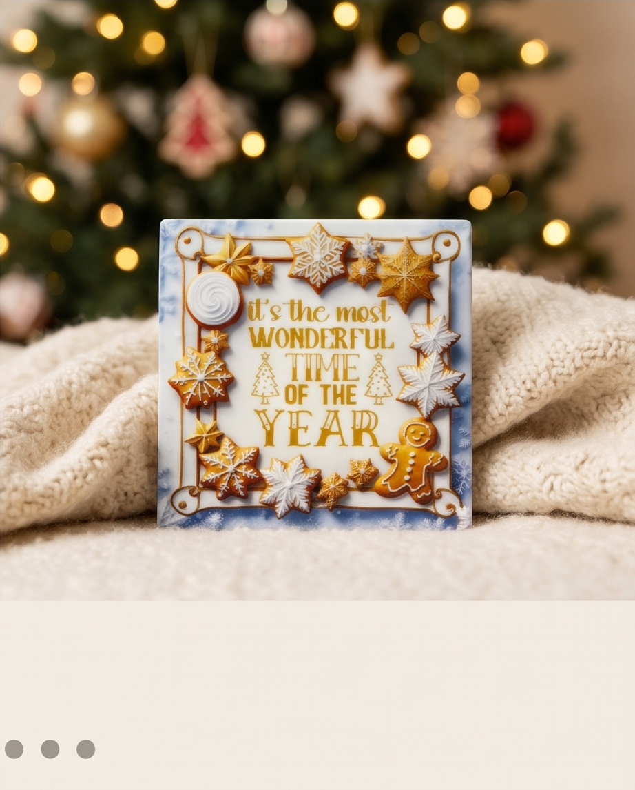 Christmas Ceramic Coaster with Cork Backing 4x4 | Most Wonderful Time of the Year | Gingerbread Holiday Coaster | Christmas Coffee Bar Decor