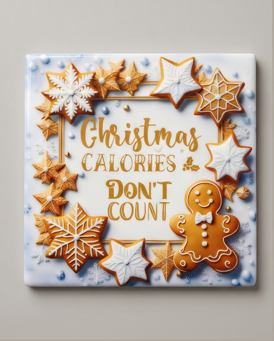 Christmas Ceramic Coaster with Cork Backing 4x4 | Christmas Calories Don’t Count | Gingerbread Cookie Coaster | Holiday Coffee Bar Decor