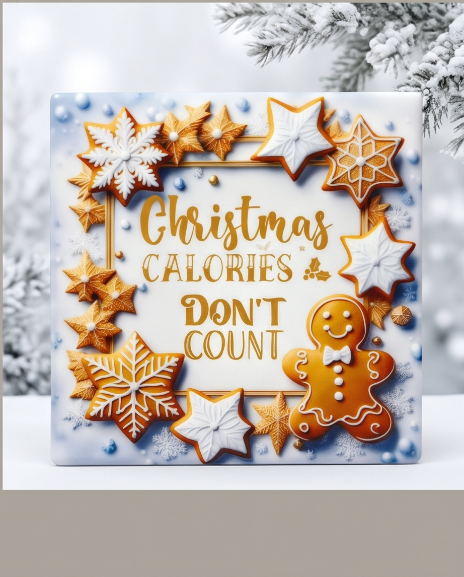 Christmas Ceramic Coaster with Cork Backing 4x4 | Christmas Calories Don’t Count | Gingerbread Cookie Coaster | Holiday Coffee Bar Decor