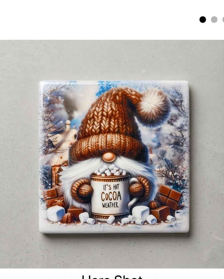Winter Gnome Ceramic Coaster with Cork Backing 4x4 | Hot Cocoa Weather Coaster | Christmas Gnome Decor | Holiday Coffee Bar Gift -