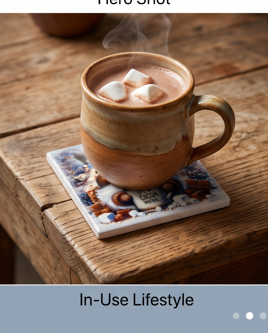 Winter Gnome Ceramic Coaster with Cork Backing 4x4 | Hot Cocoa Weather Coaster | Christmas Gnome Decor | Holiday Coffee Bar Gift -
