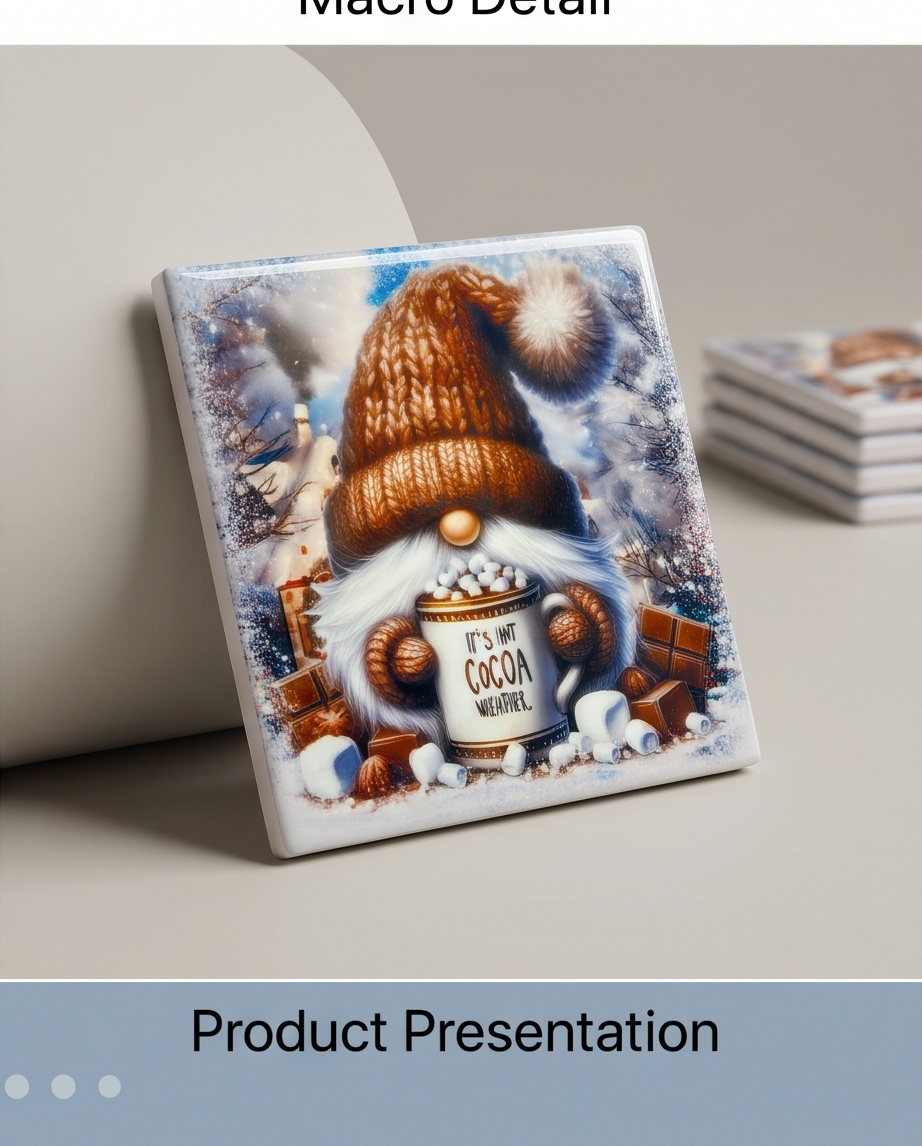Winter Gnome Ceramic Coaster with Cork Backing 4x4 | Hot Cocoa Weather Coaster | Christmas Gnome Decor | Holiday Coffee Bar Gift -