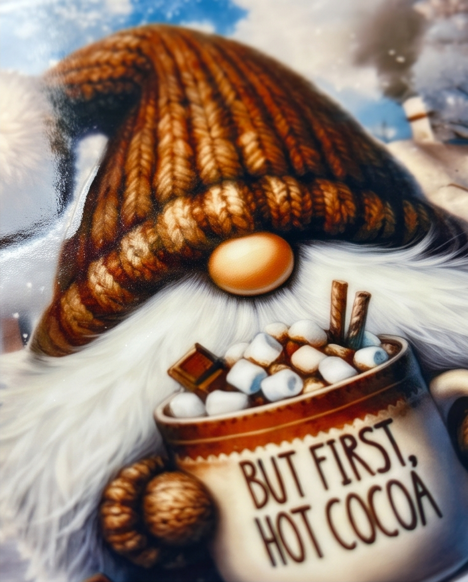 Winter Gnome Ceramic Coaster with Cork Backing 4x4 | But First Hot Cocoa Coaster | Christmas Gnome Gift | Winter Coffee Bar Decor