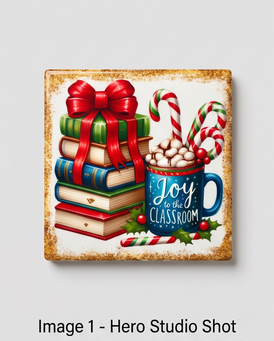 Christmas Teacher Ceramic Coaster with Cork Backing 4x4 | Joy to the Classroom | Teacher Christmas Gift | Holiday Coffee Mug Coaster