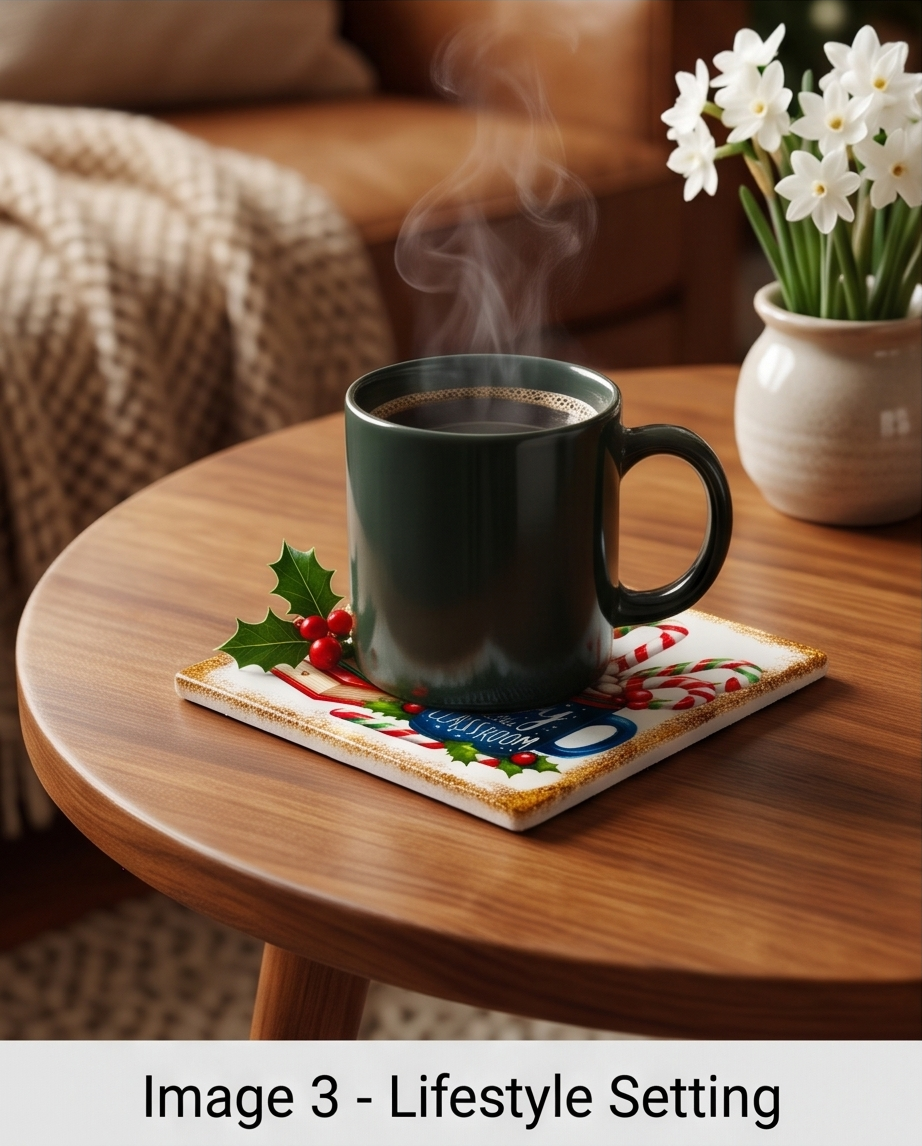 Christmas Teacher Ceramic Coaster with Cork Backing 4x4 | Joy to the Classroom | Teacher Christmas Gift | Holiday Coffee Mug Coaster