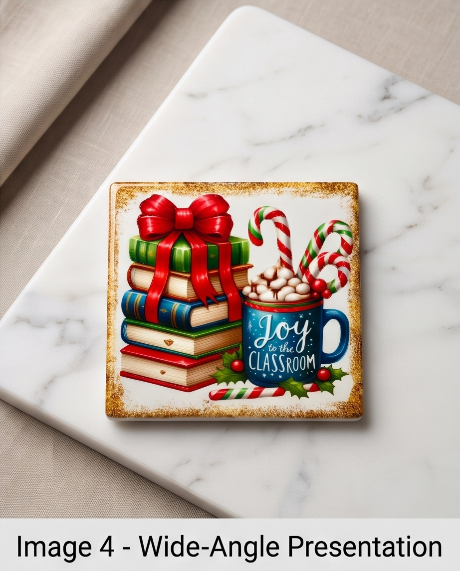 Christmas Teacher Ceramic Coaster with Cork Backing 4x4 | Joy to the Classroom | Teacher Christmas Gift | Holiday Coffee Mug Coaster