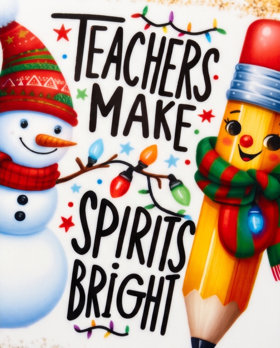 Christmas Teacher Gift Ceramic Coaster with Cork Backing 4x4 | Teachers Make Spirits Bright | Snowman Holiday Teacher Desk Decor