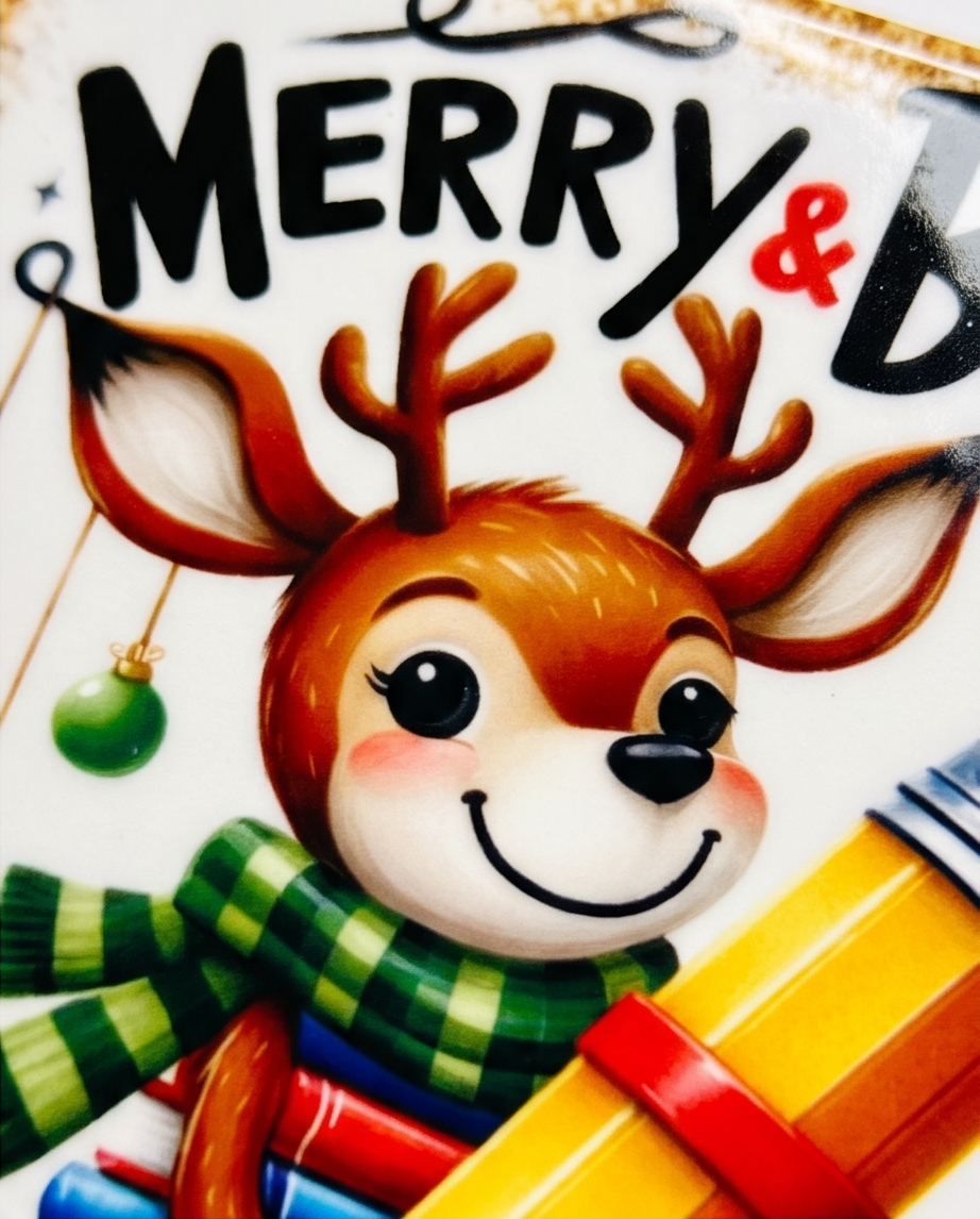Christmas Teacher Ceramic Coaster with Cork Backing 4x4 | Merry and Bright Classroom | Cute Reindeer Teacher Gift | Holiday Desk Decor50
