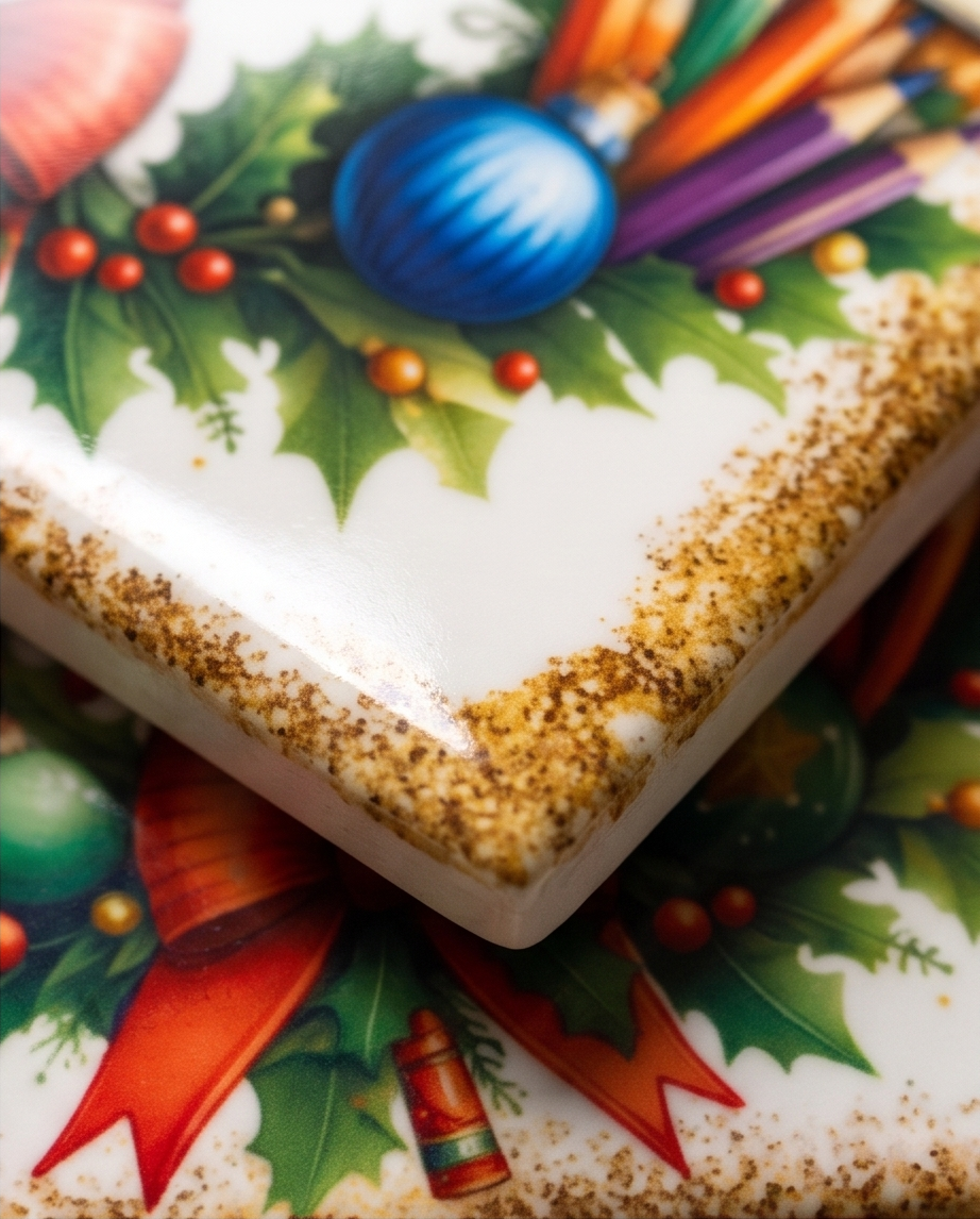 Christmas Teacher Ceramic Coaster with Cork Backing 4x4 | Deck the Halls with Books and Pencils | Teacher Christmas Gift