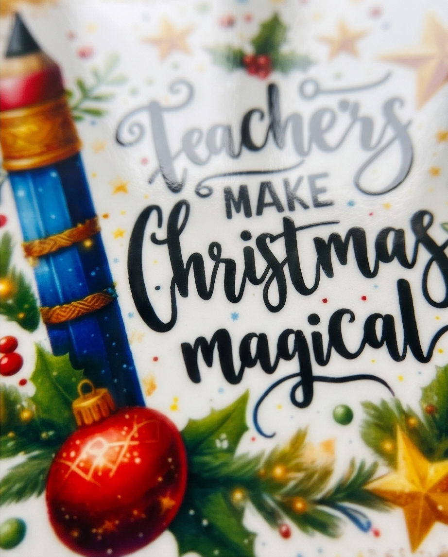 Christmas Teacher Ceramic Coaster with Cork Backing 4x4 | Teachers Make Christmas Magical | Teacher Appreciation Gift | Holiday Desk Decor