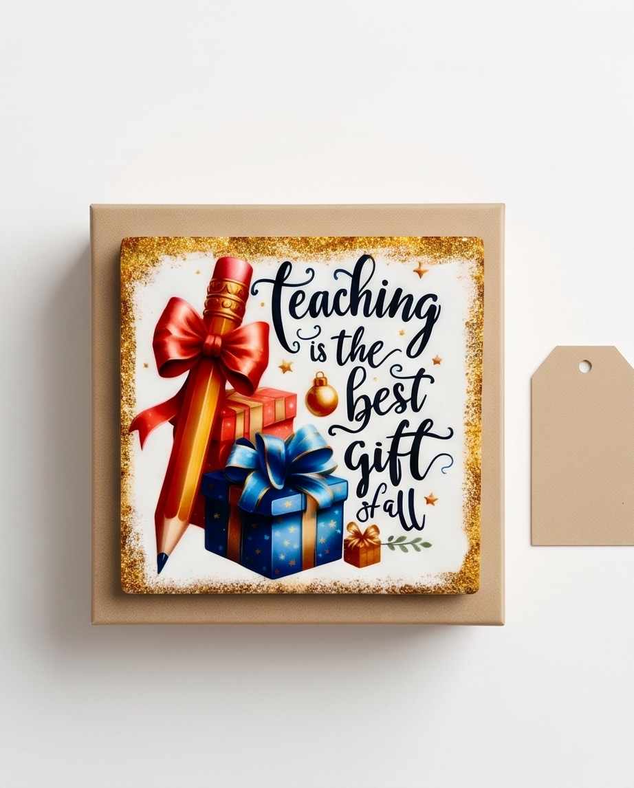 Teacher Appreciation Ceramic Coaster with Cork Backing 4x4 | Teaching Is the Best Gift of All | Christmas Teacher Gift | Teacher Desk Decor