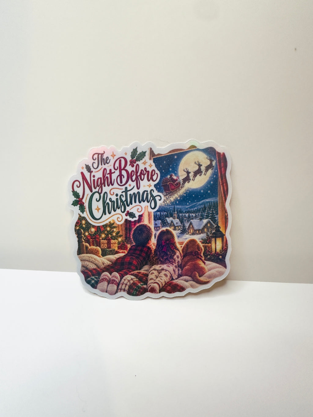 The Night Before Christmas Sticker | 3 Inch Laminated Christmas Eve Sticker | Santa Sleigh Winter Scene /Stocking Stuffer