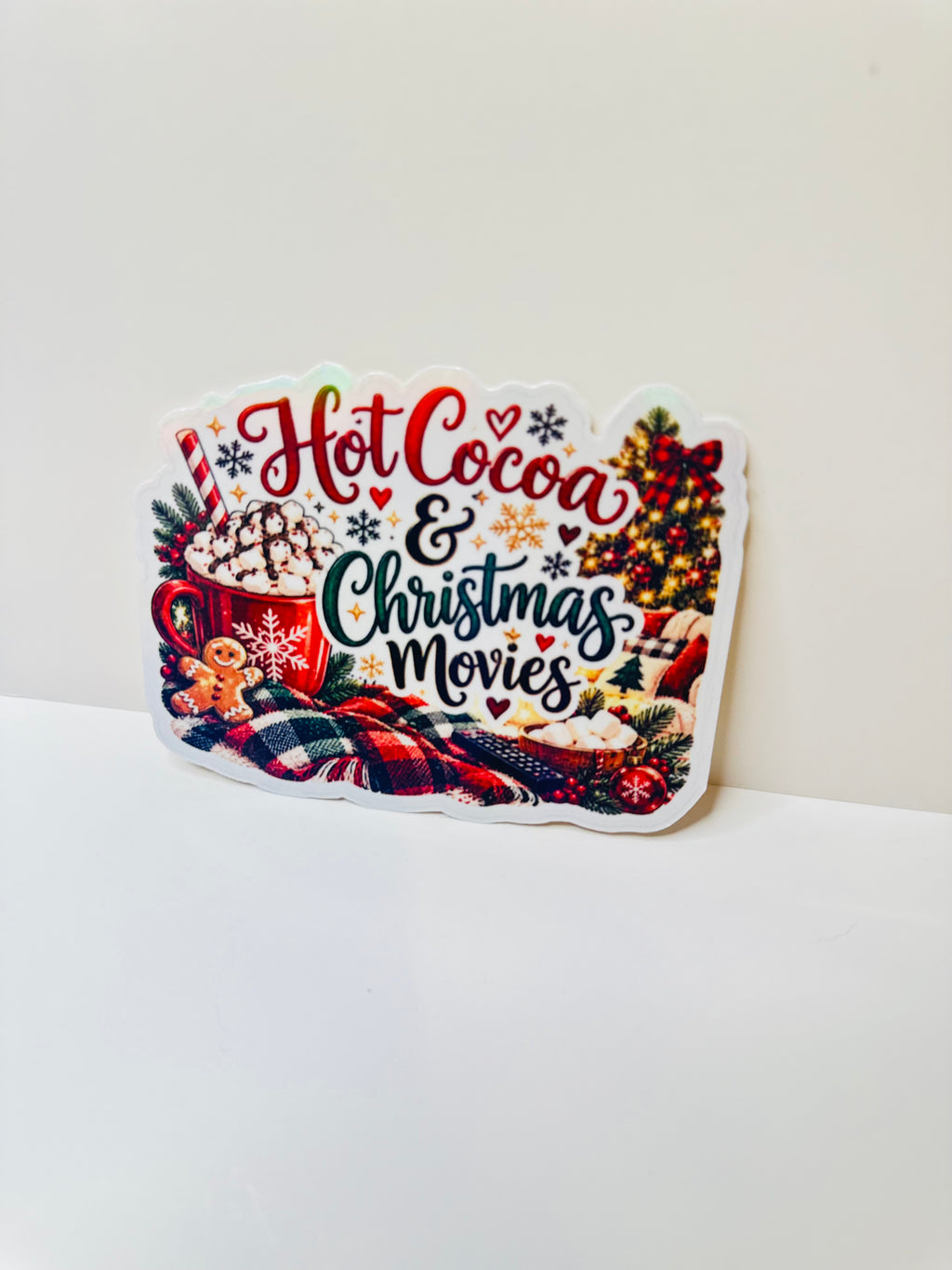 Hot Cocoa and Christmas Movies Sticker | 4x3 Laminated Holiday Sticker | Cozy Winter Decal | Christmas Movie Night Gift | Stocking Stuffer