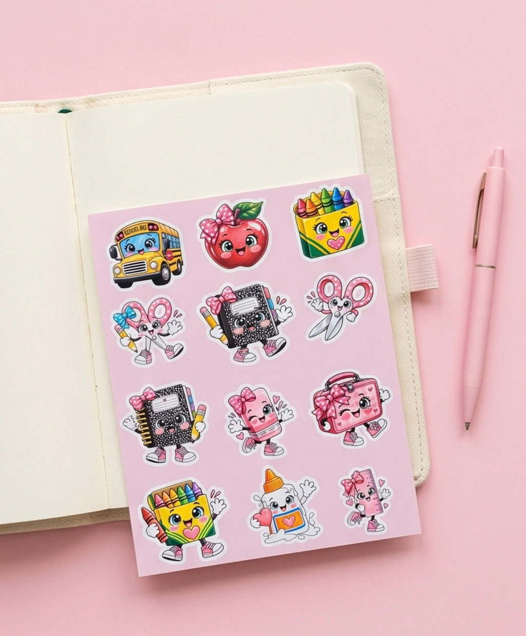 Girlie Girl Cutie School Themed Sticker Sheet