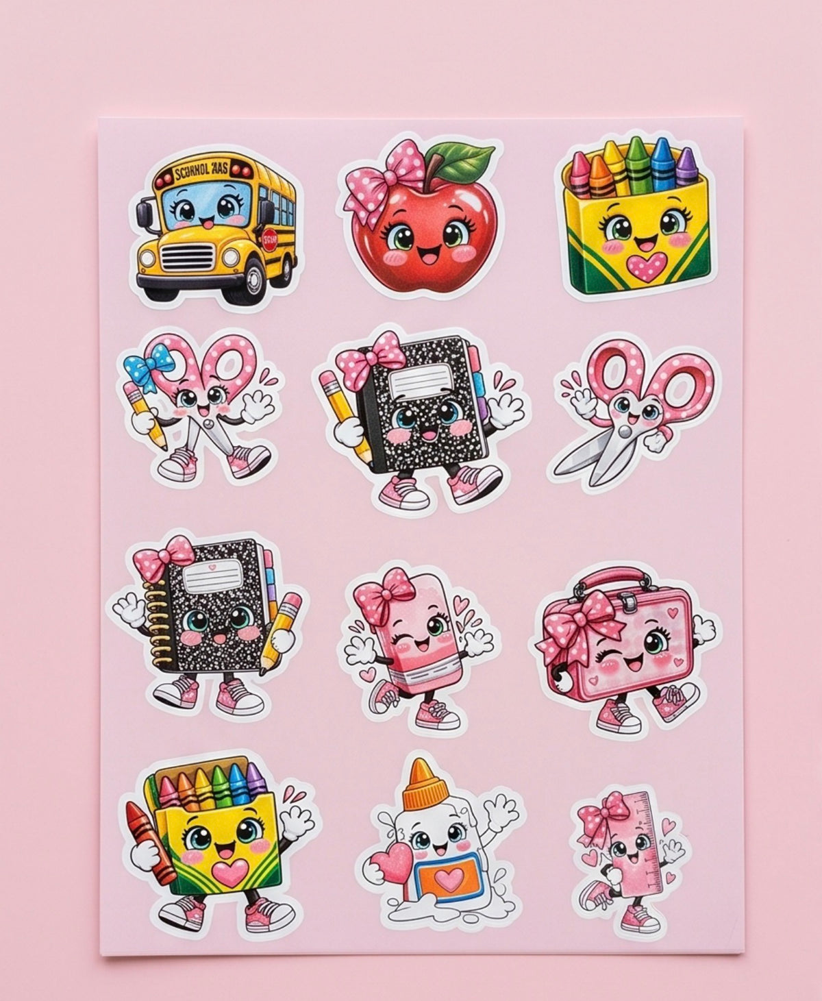Girlie Girl Cutie School Themed Sticker Sheet