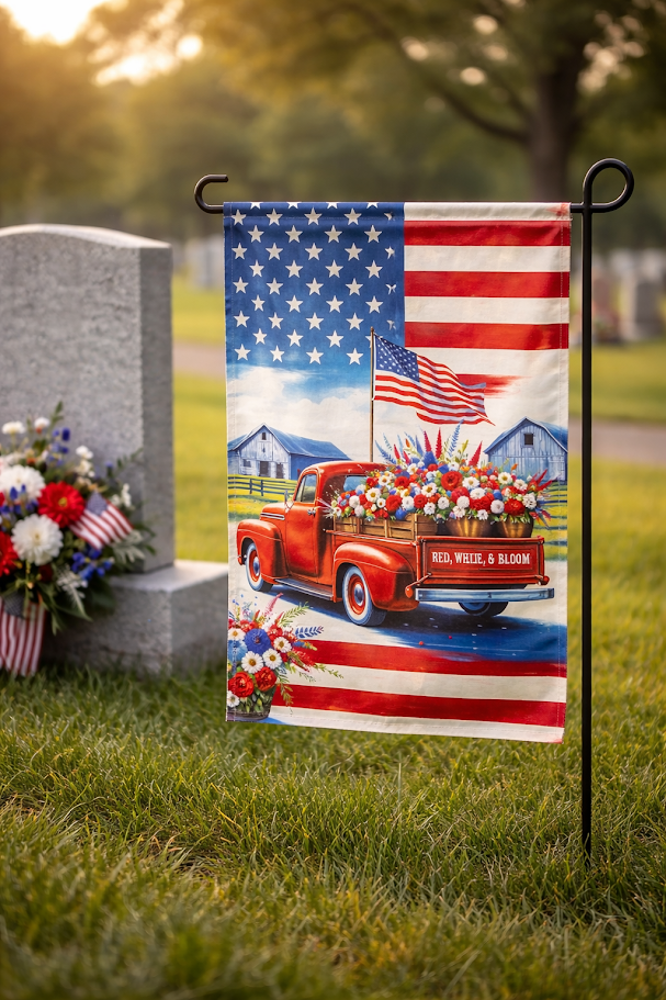 Red, White & Bloom Patriotic Garden Flag 🚗💙