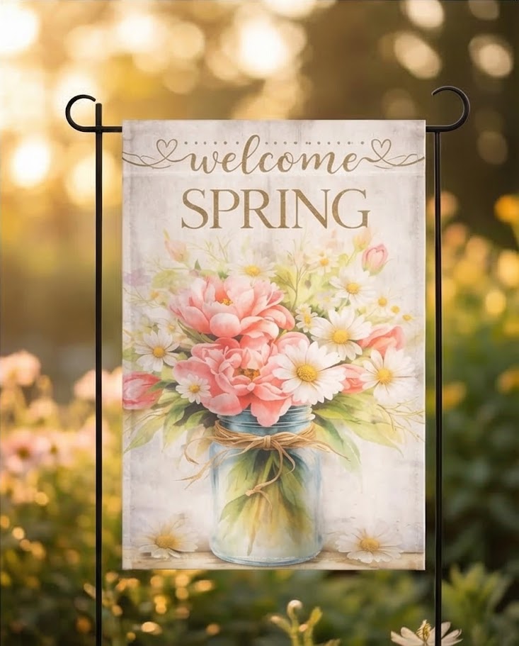 Welcome Spring Mason Jar Garden Flag 💗✨