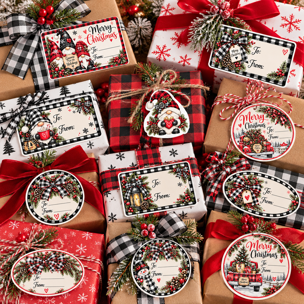 Cozy Christmas Plaid Gift Tags